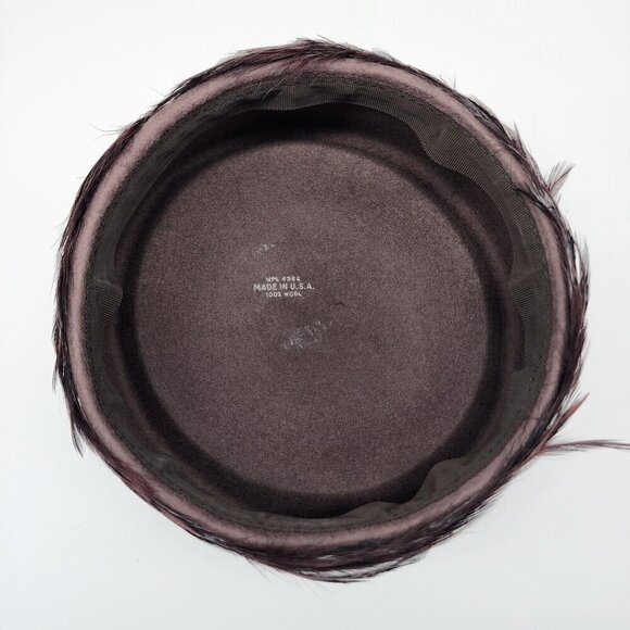 Vintage Feathered Wool Cloche Hat Womens Brown Bucket USA Flapper Paris - Picture 5 of 8